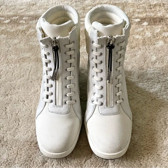 L.A.M.B Georgi White Leather Hidden Wedge Zip Up High Top Sneaker Size 8 1/2 - Picture 3 of 15